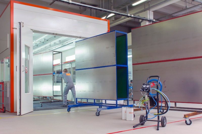 Paint booth with fire suppression system and metal panels on carts in Phoenix, AZ