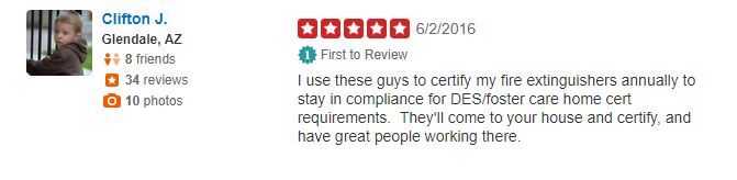 Yelp Review of Service 1st Fire Protection in Phoenix, AZ
